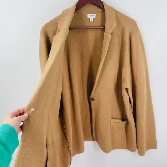 J. Crew Schoolboy Sweater Blazer Camel Brown Cotton Knit Long Sleeve Size 2X - Picture 7 of 10